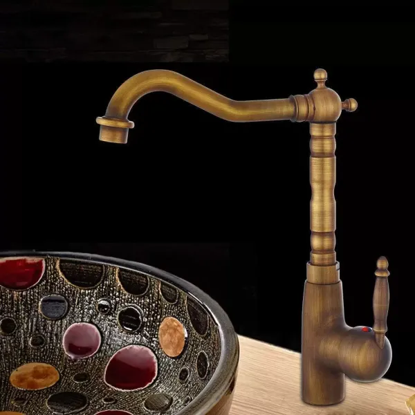 Grifo de una sola palanca, estilo retro, para lavabo, baño, cascada, grifo mezclador monomando, latón antiguo