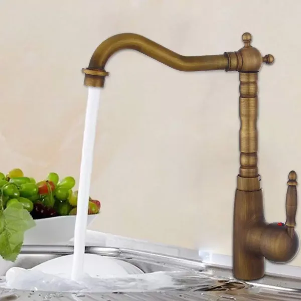 Grifo de una sola palanca, estilo retro, para lavabo, baño, cascada, grifo mezclador monomando, latón antiguo