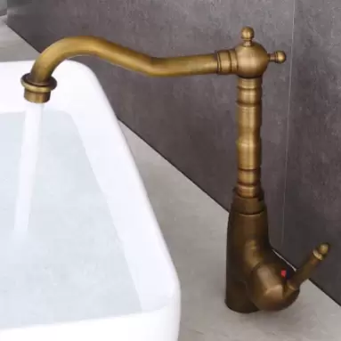 Grifo de una sola palanca, estilo retro, para lavabo, baño, cascada, grifo de lavabo, grifo mezclador monomando para cuarto de baño, latón antiguo