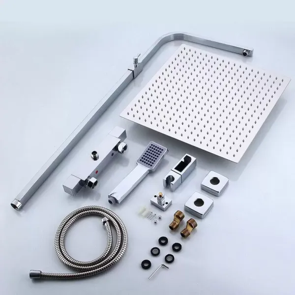 Sistema de ducha termostático, alcachofa de ducha con efecto lluvia, barra de ducha cromada de 40 cm Sistema de ducha termostático, alcachofa de ducha con efecto lluvia, barra de ducha cromada de 40 cm