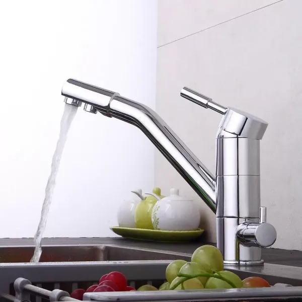 Grifo de filtro de agua de cocina 3 en 1, grifo de 3 vías, sistema de ósmosis, giratorio