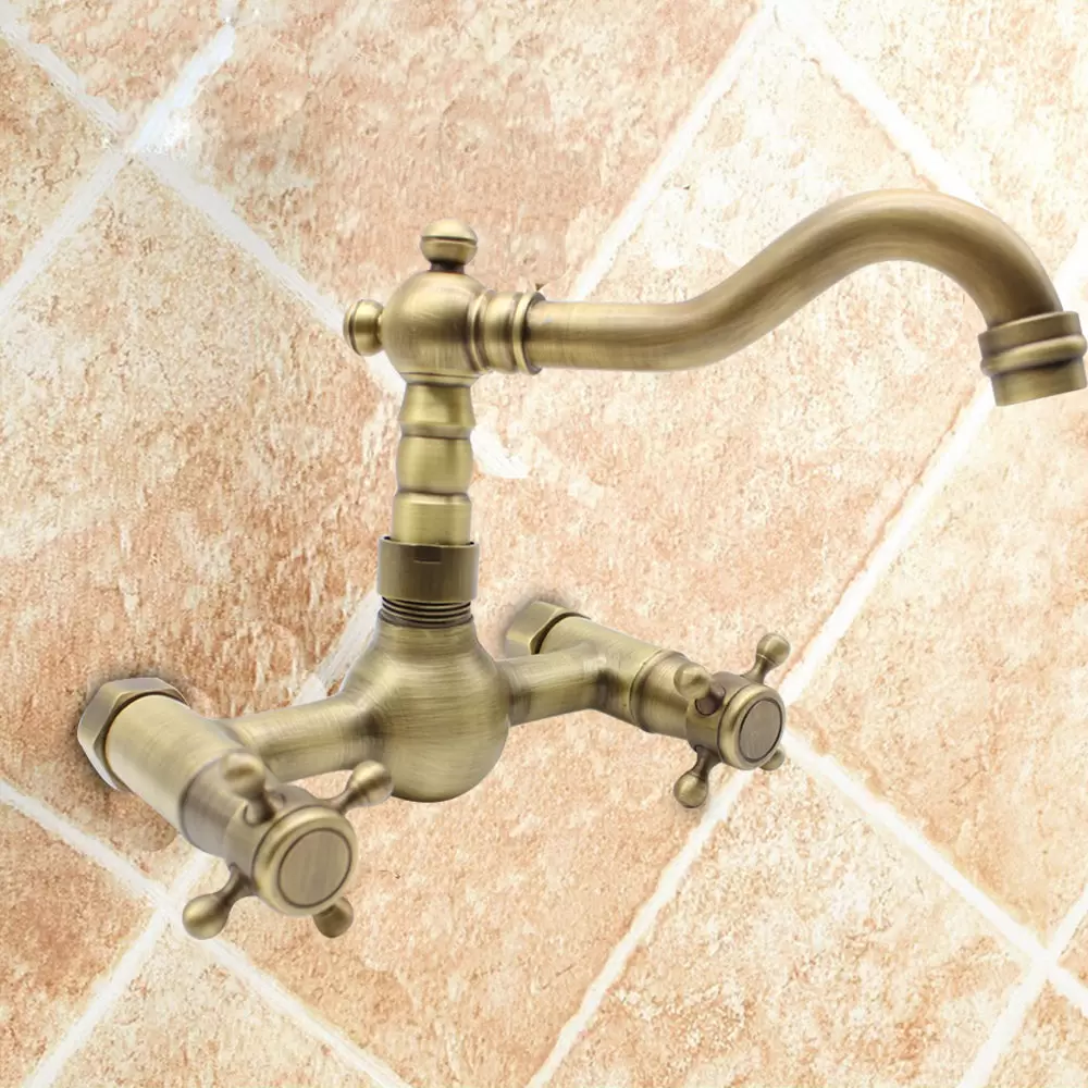 CNCEST Grifo mezclador de 2 orificios para montaje en pared (latón macizo con cromado)