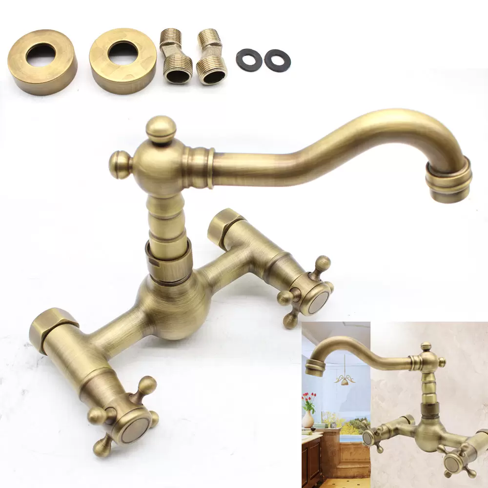 CNCEST Grifo mezclador de 2 orificios para montaje en pared (latón macizo con cromado)