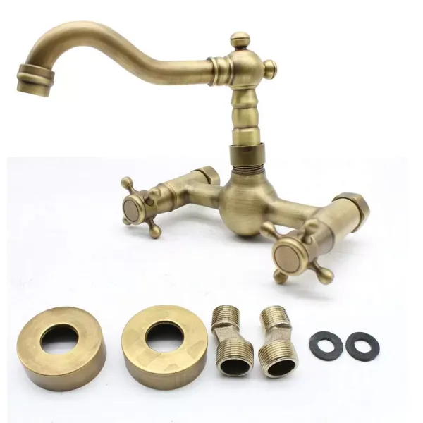 CNCEST Grifo mezclador de 2 orificios para montaje en pared (latón macizo con cromado) CNCEST Grifo mezclador de 2 orificios para montaje en pared (latón macizo con cromado)
