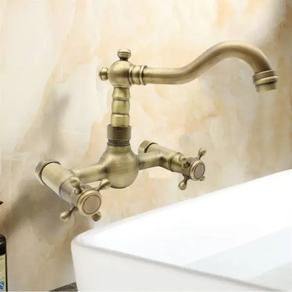 CNCEST Grifo mezclador de 2 orificios para montaje en pared (latón macizo con cromado) CNCEST Grifo mezclador de 2 orificios para montaje en pared (latón macizo con cromado)