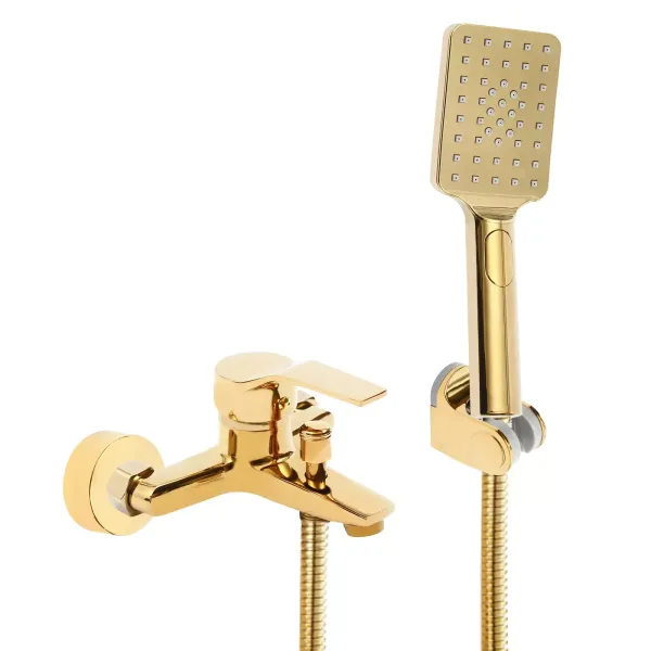 Grifo de ducha termostático cuadrado con alcachofa de ducha y grifos de ducha de latón, 3 funciones, grifo de baño dorado estilo moderno