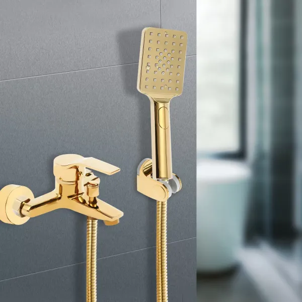 Grifo de ducha termostático cuadrado con alcachofa de ducha y grifos de ducha de latón, 3 funciones, grifo de baño dorado estilo moderno