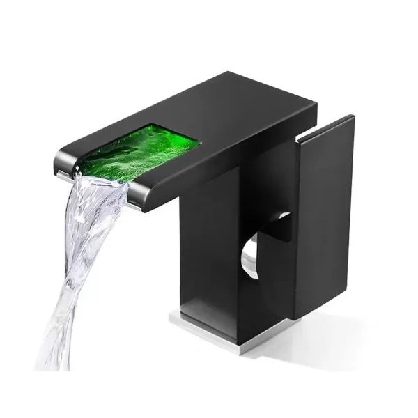 CNCEST Grifo de cascada para baño con iluminación LED, estilo moderno (negro)