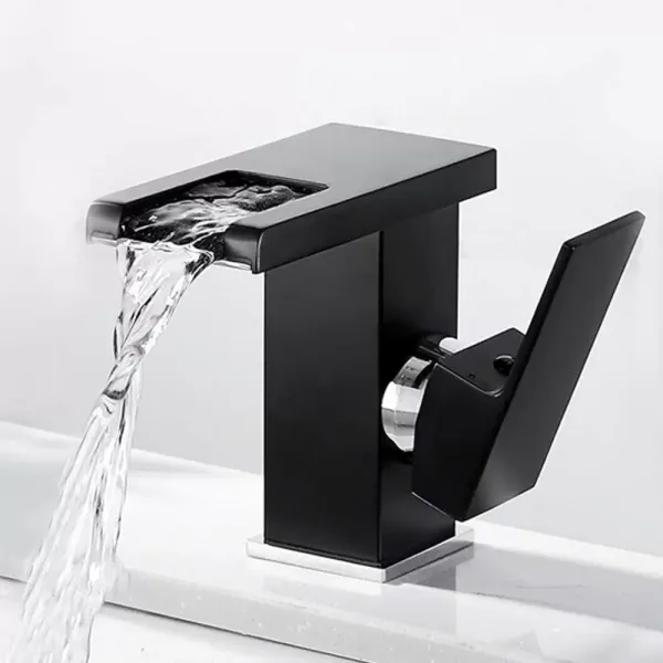 CNCEST Grifo de cascada para baño con iluminación LED, estilo moderno (negro)