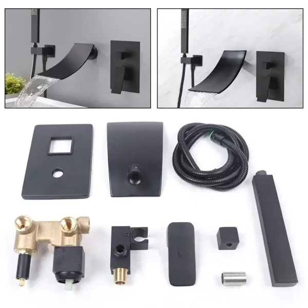 Grifo mezclador de cascada para baño o ducha, color negro