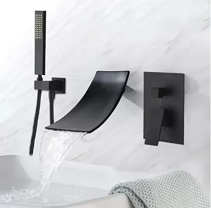 Grifo mezclador de cascada para baño o ducha, color negro