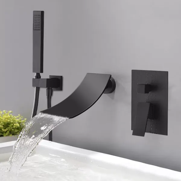 Grifo mezclador de cascada para baño o ducha, color negro
