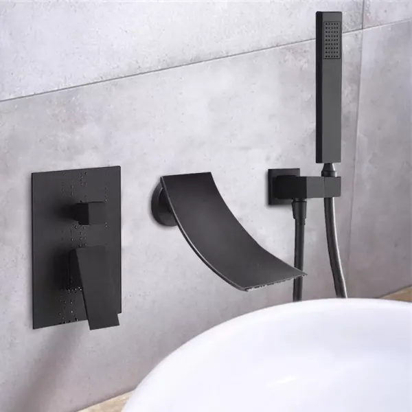 Grifo mezclador de cascada para baño o ducha, color negro