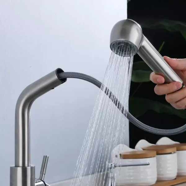 Grifo de cocina giratorio 360°, extensible, de acero inoxidable, con ducha, para cocina