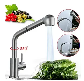 Grifo de cocina giratorio 360°, extensible, de acero inoxidable, con ducha, para cocina