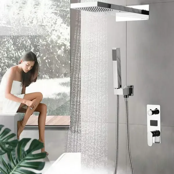Juego de grifería de ducha con pantalla LCD empotrada-diseño de lluvia-alcachofa de ducha digital 3 vías pantalla digital