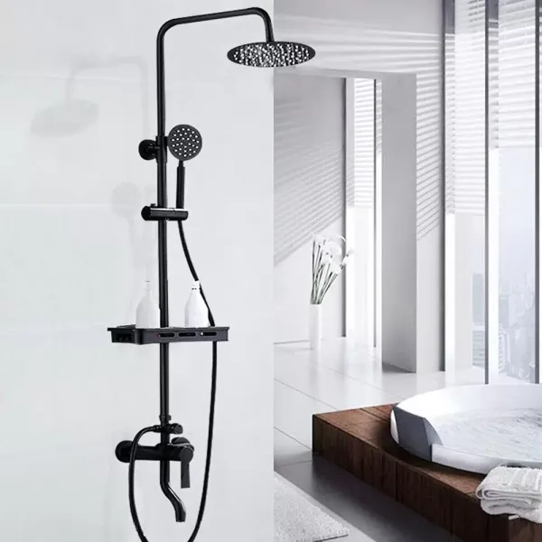 Set de ducha de 8 pulgadas de acero inoxidable, 3 funciones con alcachofa de mano y barra de empuje, juego de grifo, ajustable, negro Set de ducha de 8 pulgadas de acero inoxidable, 3 funciones con alcachofa de mano y barra de empuje, juego de grifo, ajustable, negro