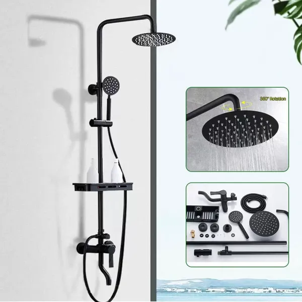 Set de ducha de 8 pulgadas de acero inoxidable, 3 funciones con alcachofa de mano y barra de empuje, juego de grifo, ajustable, negro