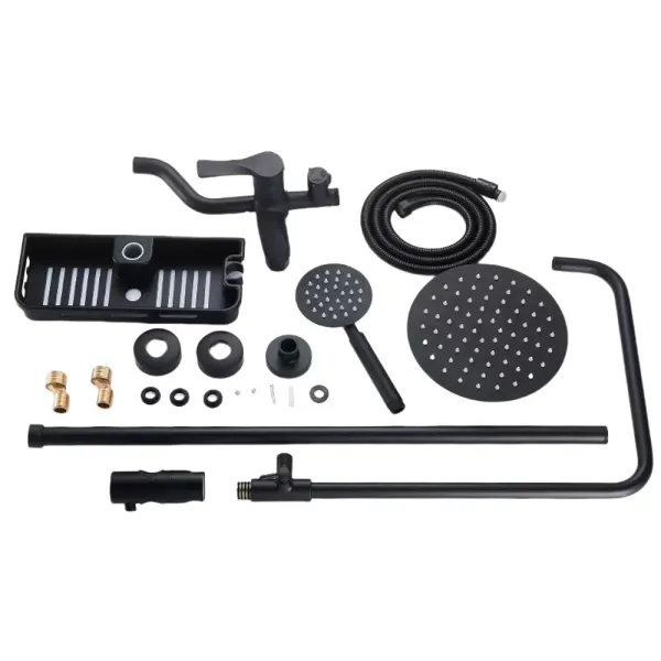 Set de ducha de 8 pulgadas de acero inoxidable, 3 funciones con alcachofa de mano y barra de empuje, juego de grifo, ajustable, negro