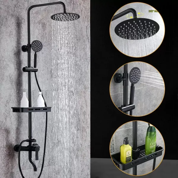 Set de ducha de 8 pulgadas de acero inoxidable, 3 funciones con alcachofa de mano y barra de empuje, juego de grifo, ajustable, negro Set de ducha de 8 pulgadas de acero inoxidable, 3 funciones con alcachofa de mano y barra de empuje, juego de grifo, ajustable, negro