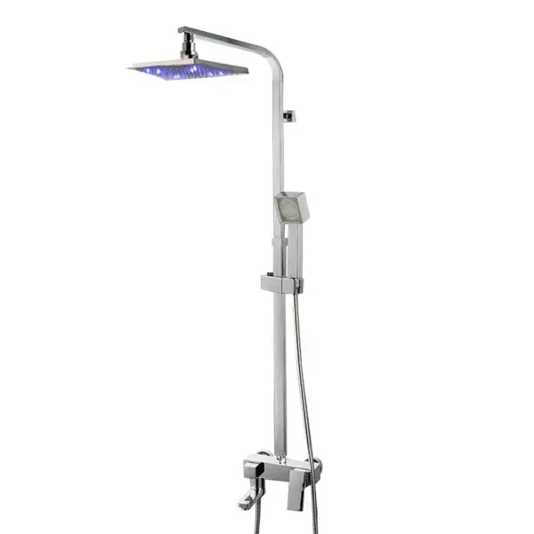 Set de ducha LED con alcachofa de ducha con grifo mezclador de mano en tres colores, altura regulable Set de ducha LED con alcachofa de ducha con grifo mezclador de mano en tres colores, altura regulable