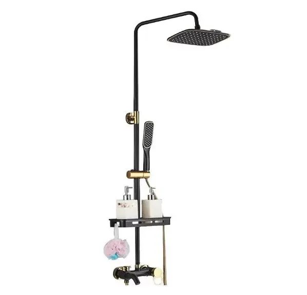 Sistema de ducha con grifo 20 cm, ducha de lluvia con grifo, alcachofa de ducha de 8 pulgadas y alcachofa de mano, 3 funciones, negro y dorado Sistema de ducha con grifo 20 cm, ducha de lluvia con grifo, alcachofa de ducha de 8 pulgadas y alcachofa de mano, 3 funciones, negro y dorado