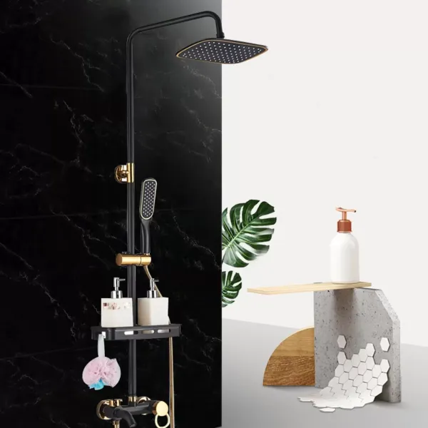 Sistema de ducha con grifo 20 cm, ducha de lluvia con grifo, alcachofa de ducha de 8 pulgadas y alcachofa de mano, 3 funciones, negro y dorado Sistema de ducha con grifo 20 cm, ducha de lluvia con grifo, alcachofa de ducha de 8 pulgadas y alcachofa de mano, 3 funciones, negro y dorado