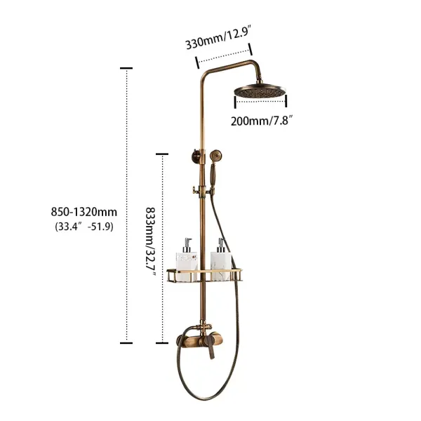 Sistema de ducha lluvia, grifo completo, cabezal de ducha de 75-120 cm, ajustable, con estante
