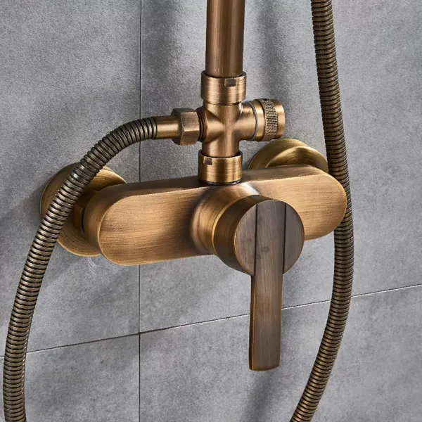 Sistema de ducha lluvia, grifo completo, cabezal de ducha de 75-120 cm, ajustable, con estante