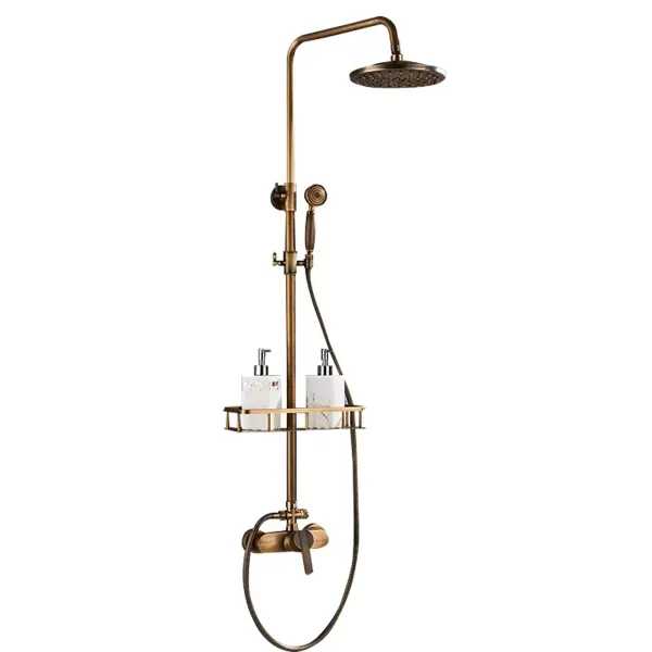 Sistema de ducha lluvia, grifo completo, cabezal de ducha de 75-120 cm, ajustable, con estante