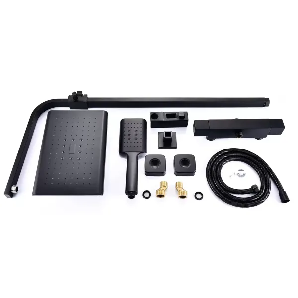 Sistema de ducha con termostato, 90 – 110 cm de altura regulable, acero inoxidable, con ducha de mano y alcachofa de 18 x 27 cm, color negro Sistema de ducha con termostato, 90 – 110 cm de altura regulable, acero inoxidable, con ducha de mano y alcachofa de 18 x 27 cm, color negro