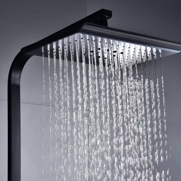 Sistema de ducha con termostato, 90 – 110 cm de altura regulable, acero inoxidable, con ducha de mano y alcachofa de 18 x 27 cm, color negro