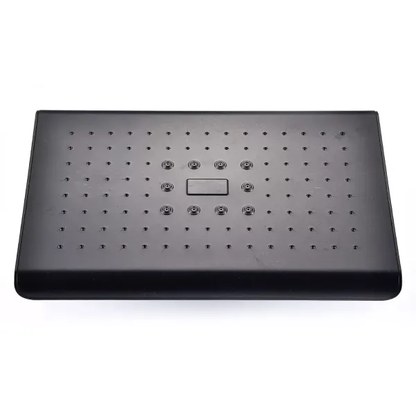 Sistema de ducha con termostato, 90 – 110 cm de altura regulable, acero inoxidable, con ducha de mano y alcachofa de 18 x 27 cm, color negro