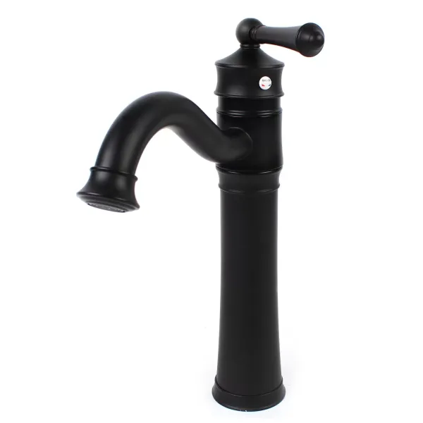 Grifo retro giratorio 360°, grifo de lavabo, negro, monomando, 34 cm de alto, grifo de baño, cocina