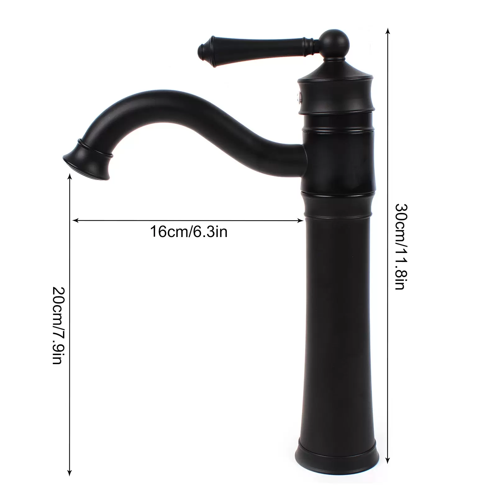 Grifo retro giratorio 360°, grifo de lavabo, negro, monomando, 34 cm de alto, grifo de baño, cocina