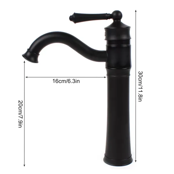 Grifo retro giratorio 360°, grifo de lavabo, negro, monomando, 34 cm de alto, grifo de baño, cocina
