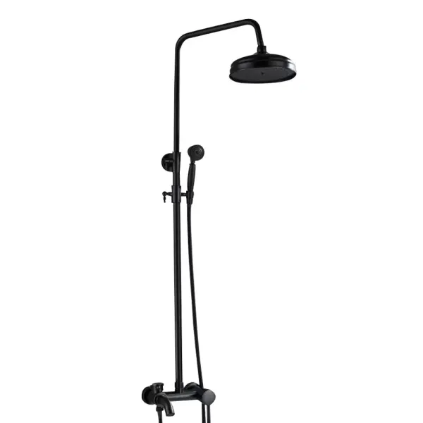 Juego de ducha retro con alcachofa de mano, sistema de ducha completo, altura regulable, acero inoxidable, grifo moderno para cuarto de baño (negro)