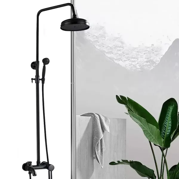 Juego de ducha retro con alcachofa de mano, sistema de ducha completo, altura regulable, acero inoxidable, grifo moderno para cuarto de baño (negro)