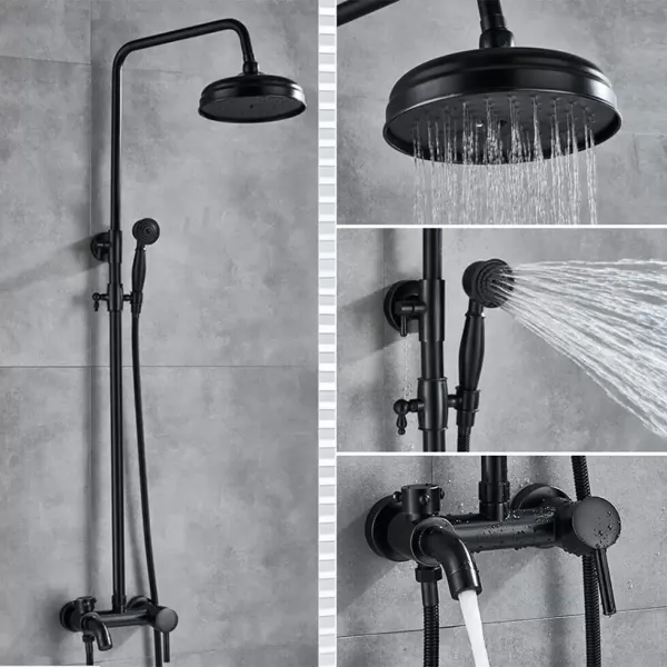 Juego de ducha retro con alcachofa de mano, sistema de ducha completo, altura regulable, acero inoxidable, grifo moderno para cuarto de baño (negro) Juego de ducha retro con alcachofa de mano, sistema de ducha completo, altura regulable, acero inoxidable, grifo moderno para cuarto de baño (negro)