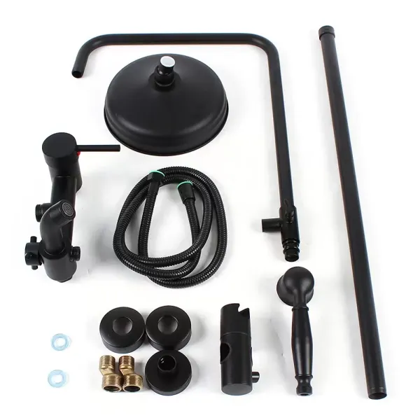 Juego de ducha retro con alcachofa de mano, sistema de ducha completo, altura regulable, acero inoxidable, grifo moderno para cuarto de baño (negro)