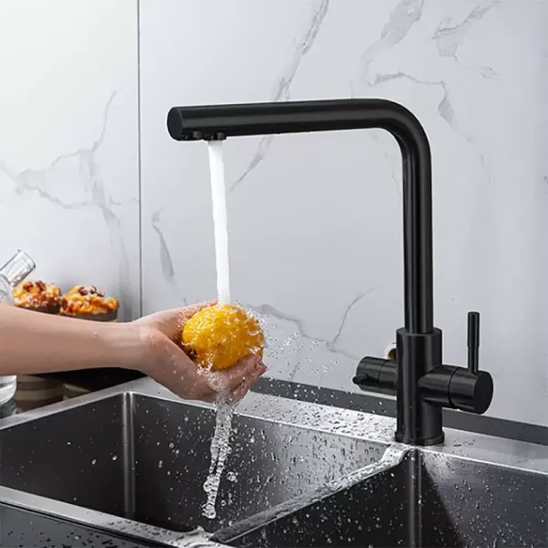 Grifo de Cocina Filtro de Agua 3 Vías Fregadero Mezclador 3/8 " Diseño Clásico Profesional Agua Fría Caliente