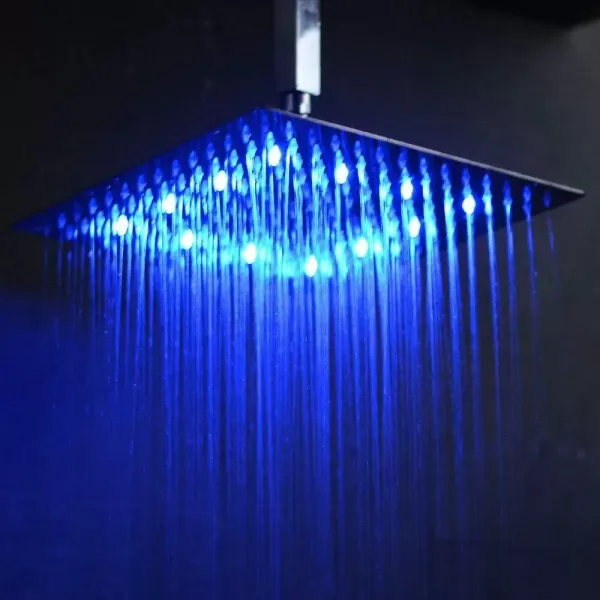 CNCEST Sistema de ducha, termostato, ducha de lluvia, acero inoxidable LED de 3 colores, con alcachofa de mano, altura regulable