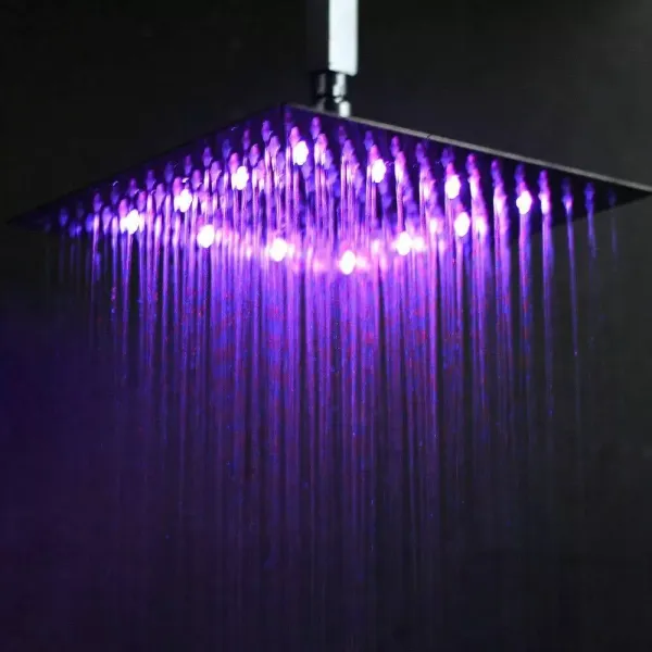 CNCEST Sistema de ducha, termostato, ducha de lluvia, acero inoxidable LED de 3 colores, con alcachofa de mano, altura regulable