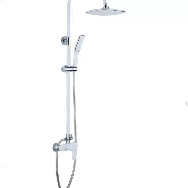 Sistema de ducha de lluvia, alcachofa de ducha, columna de ducha Rainshower ajustable, barra de ducha, alcachofa de mano, color blanco