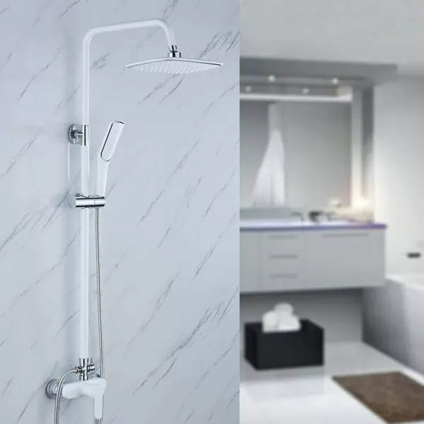 Sistema de ducha de lluvia, alcachofa de ducha, columna de ducha Rainshower ajustable, barra de ducha, alcachofa de mano, color blanco Sistema de ducha de lluvia, alcachofa de ducha, columna de ducha Rainshower ajustable, barra de ducha, alcachofa de mano, color blanco