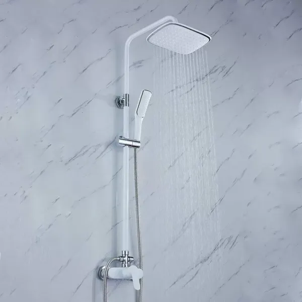Sistema de ducha de lluvia, alcachofa de ducha, columna de ducha Rainshower ajustable, barra de ducha, alcachofa de mano, color blanco Sistema de ducha de lluvia, alcachofa de ducha, columna de ducha Rainshower ajustable, barra de ducha, alcachofa de mano, color blanco