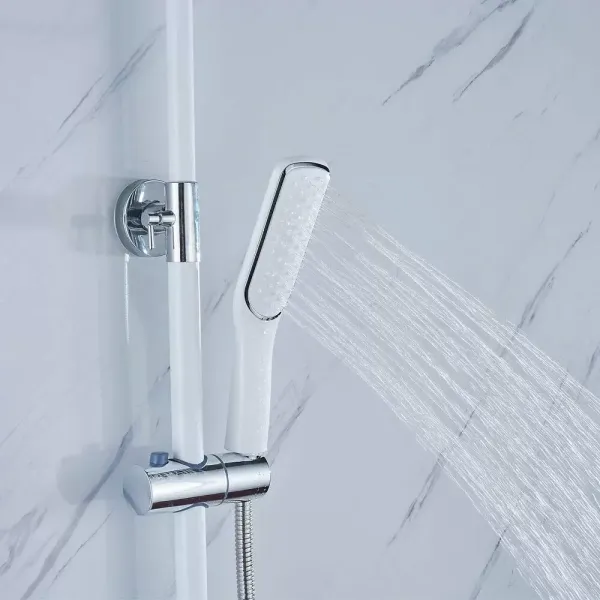 Sistema de ducha de lluvia, alcachofa de ducha, columna de ducha Rainshower ajustable, barra de ducha, alcachofa de mano, color blanco Sistema de ducha de lluvia, alcachofa de ducha, columna de ducha Rainshower ajustable, barra de ducha, alcachofa de mano, color blanco