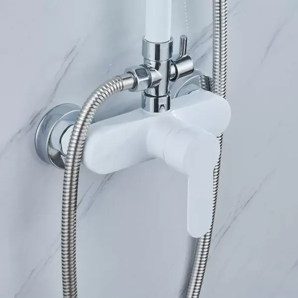 Sistema de ducha de lluvia, alcachofa de ducha, columna de ducha Rainshower ajustable, barra de ducha, alcachofa de mano, color blanco Sistema de ducha de lluvia, alcachofa de ducha, columna de ducha Rainshower ajustable, barra de ducha, alcachofa de mano, color blanco