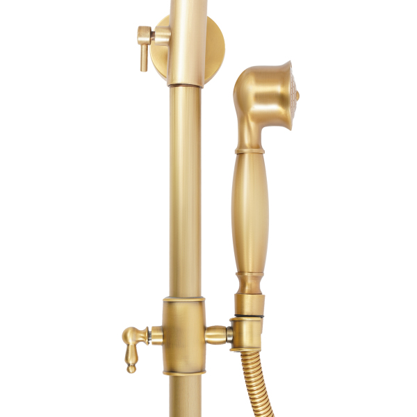 CNCEST Juego de ducha de bronce antiguo, para cuarto de baño, con ducha de lluvia redonda, cabezal de ducha y ducha de mano, ajustable