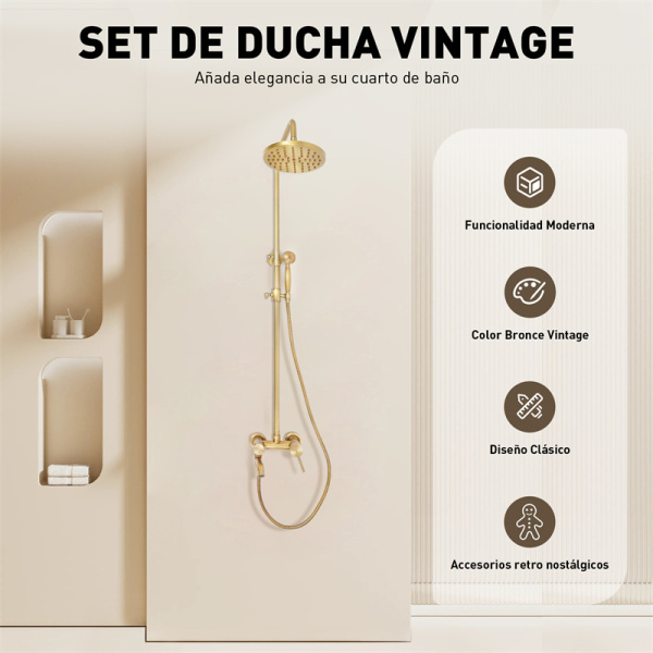 CNCEST Juego de ducha de bronce antiguo, para cuarto de baño, con ducha de lluvia redonda, cabezal de ducha y ducha de mano, ajustable